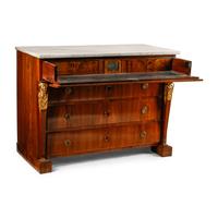 An Italian Neoclassical Mahogany and Parcel Gilt Bureau Chest of Drawers