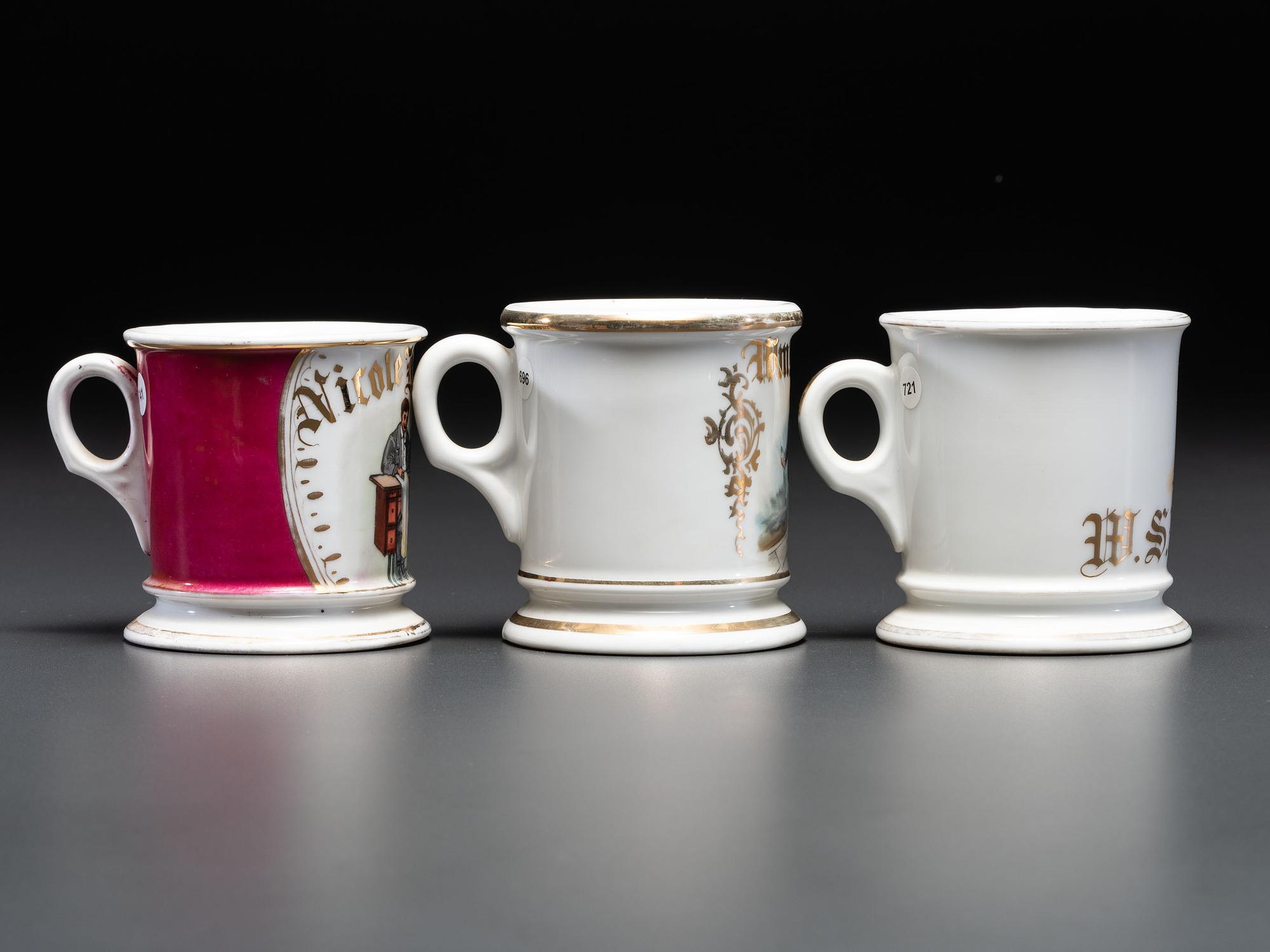 Three Porcelain Occupational Shaving Mugs