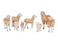 Eight German Wooly Sheep Toys with Stick Legs