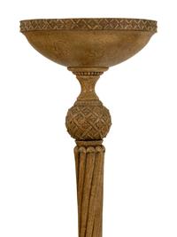 A Pair of Painted Metal and Carved Wood Torchere Style Floor Lamps