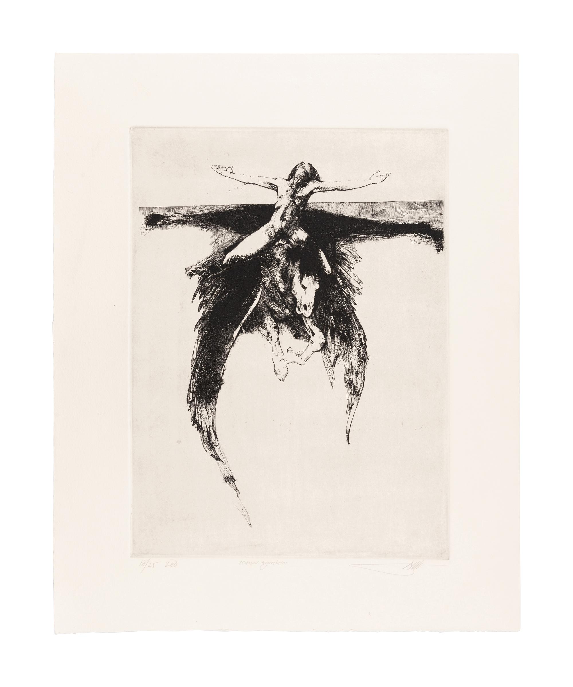 MOSER, Barry. Pegasus and Bellerophon. [1971]. 542 x 436 mm. Second Edition. Etching. Signed and captioned “Icarus Agonistes,” numbered “18/25 (2ed)”