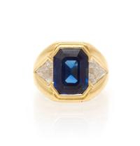 An 18 Karat Yellow Gold, Natural Sapphire and Diamond Ring, Bulgari, 9.80 dwts.