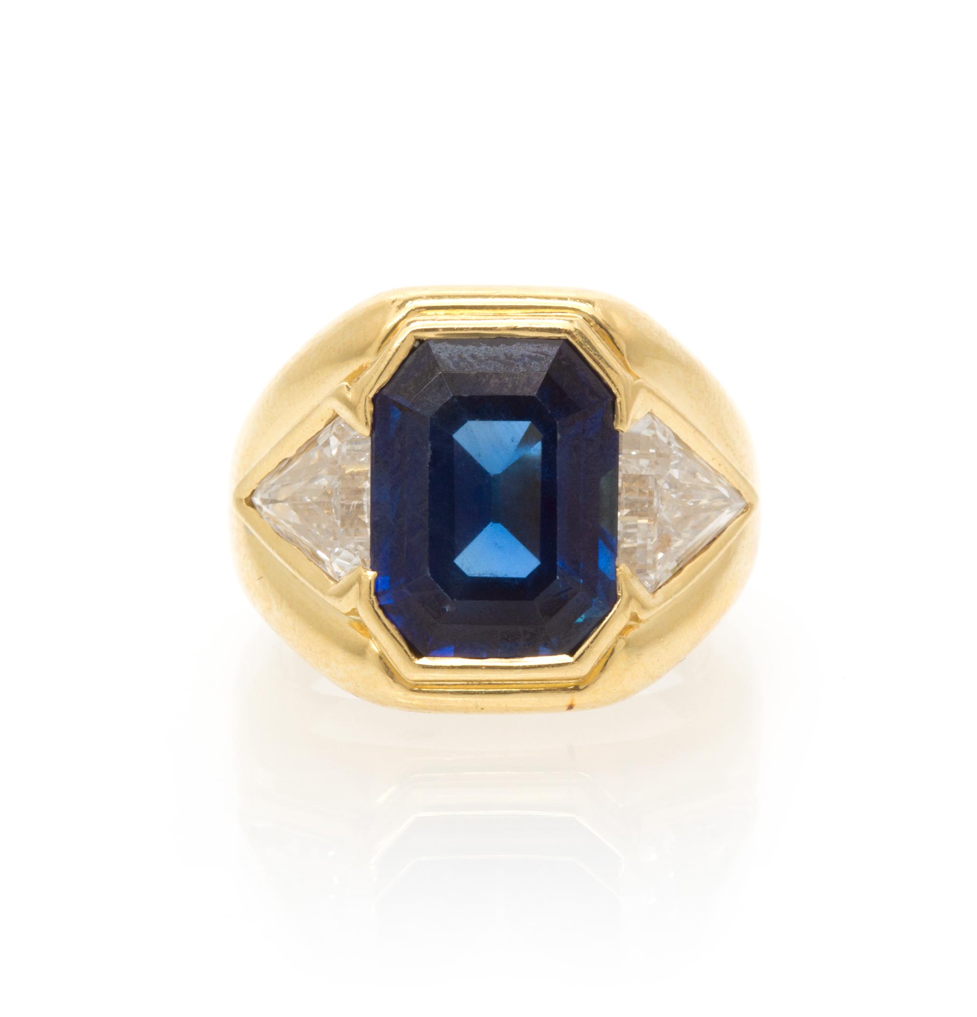An 18 Karat Yellow Gold, Natural Sapphire and Diamond Ring, Bulgari, 9.80 dwts.
