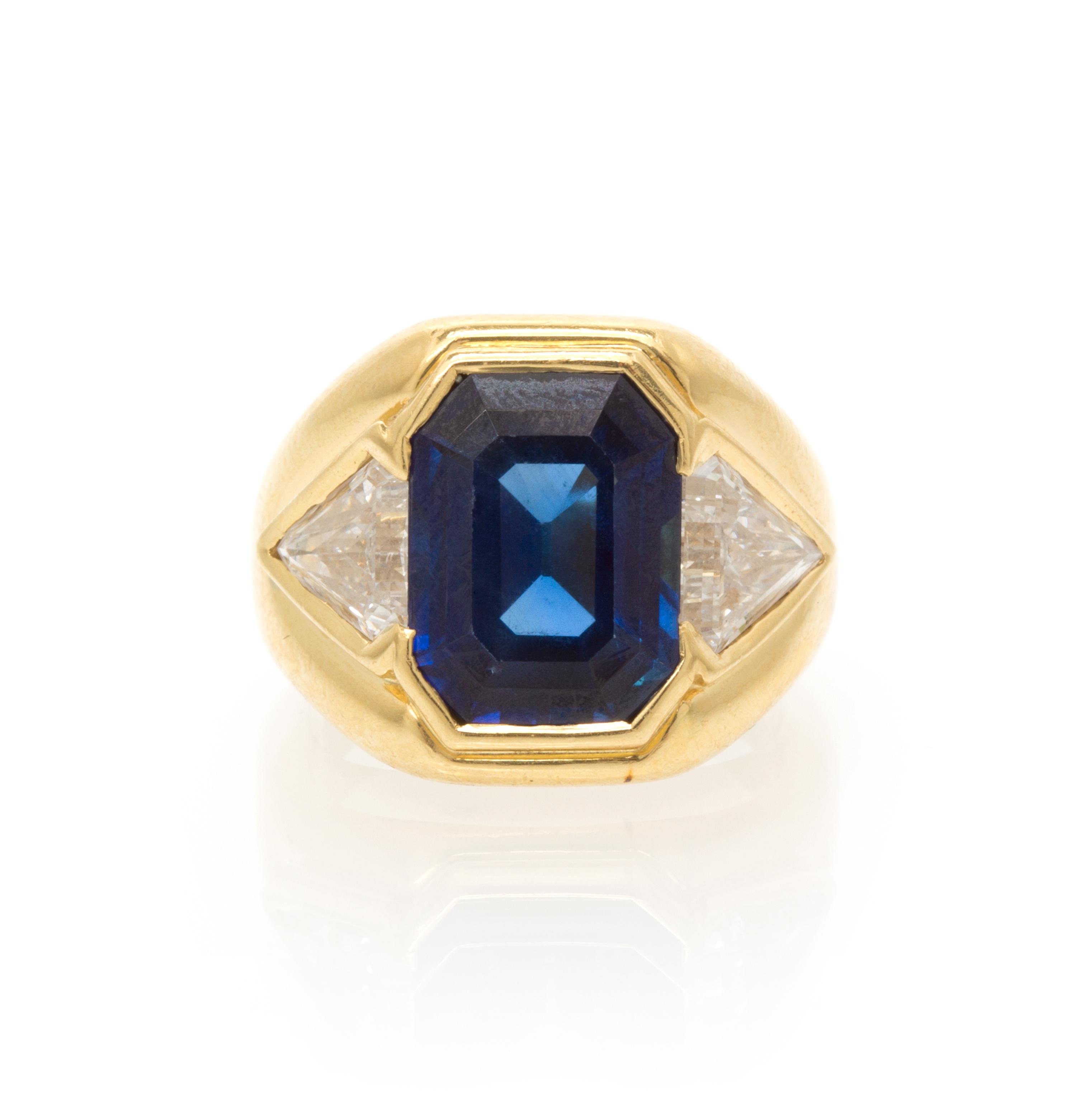 An 18 Karat Yellow Gold, Natural Sapphire and Diamond Ring, Bulgari, 9.80 dwts.