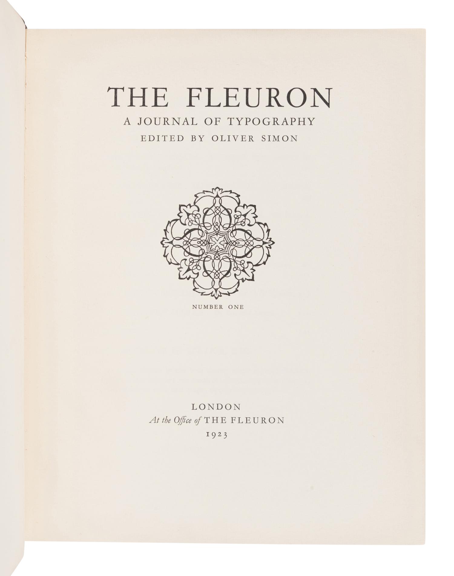 [FLEURON]. SIMON, Oliver and Stanley MORISON, editors. The Fleuron: A Journal of Typography. Vols.I-IV: London: The Fleuron, 1923- 1925. Vols.V-VII: Cambridge: University Press and Garden City, NY: Doubleday Doran & Co., 1926, 1928, 1930.