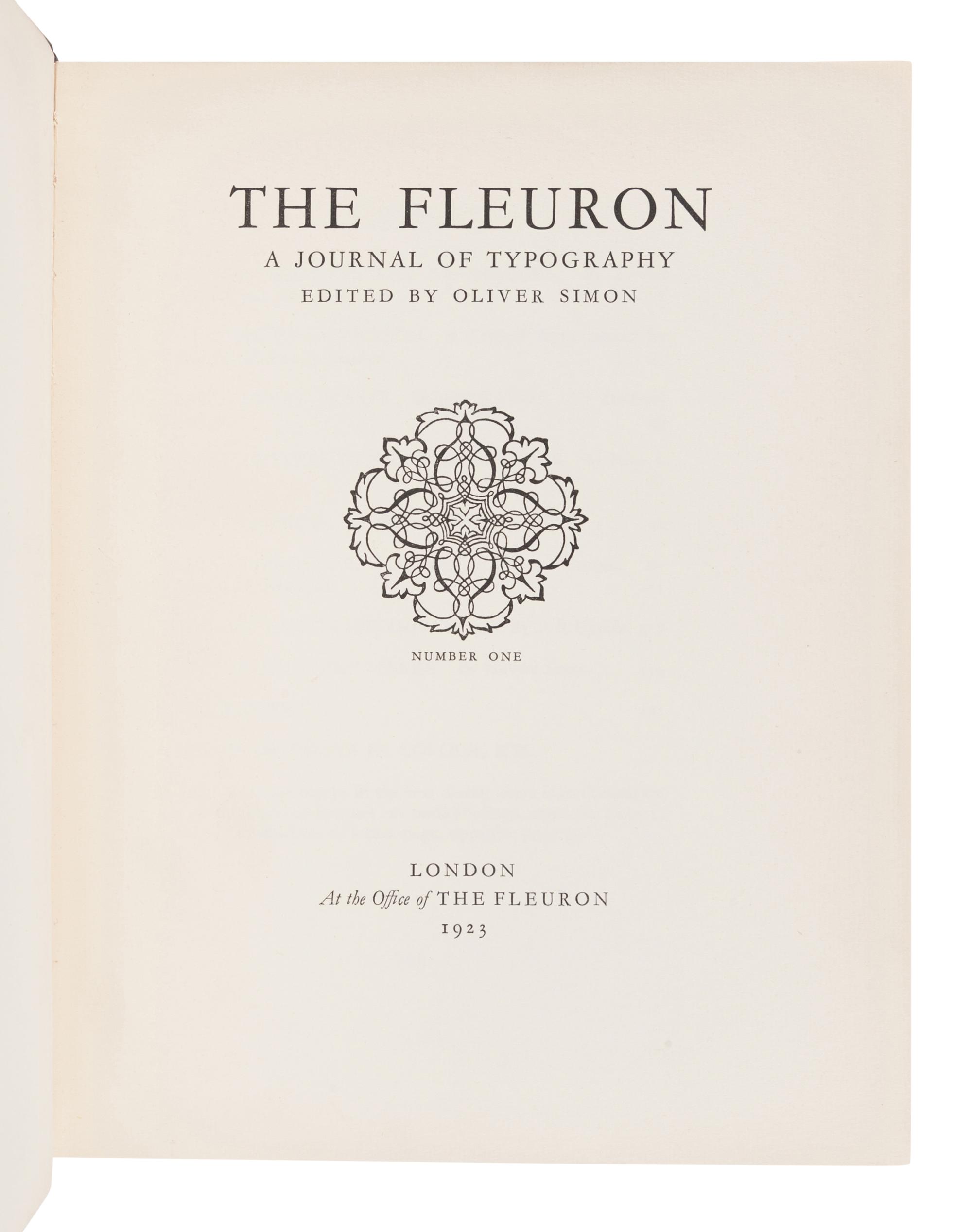 [FLEURON]. SIMON, Oliver and Stanley MORISON, editors. The Fleuron: A Journal of Typography. Vols.I-IV: London: The Fleuron, 1923- 1925. Vols.V-VII: Cambridge: University Press and Garden City, NY: Doubleday Doran & Co., 1926, 1928, 1930.
