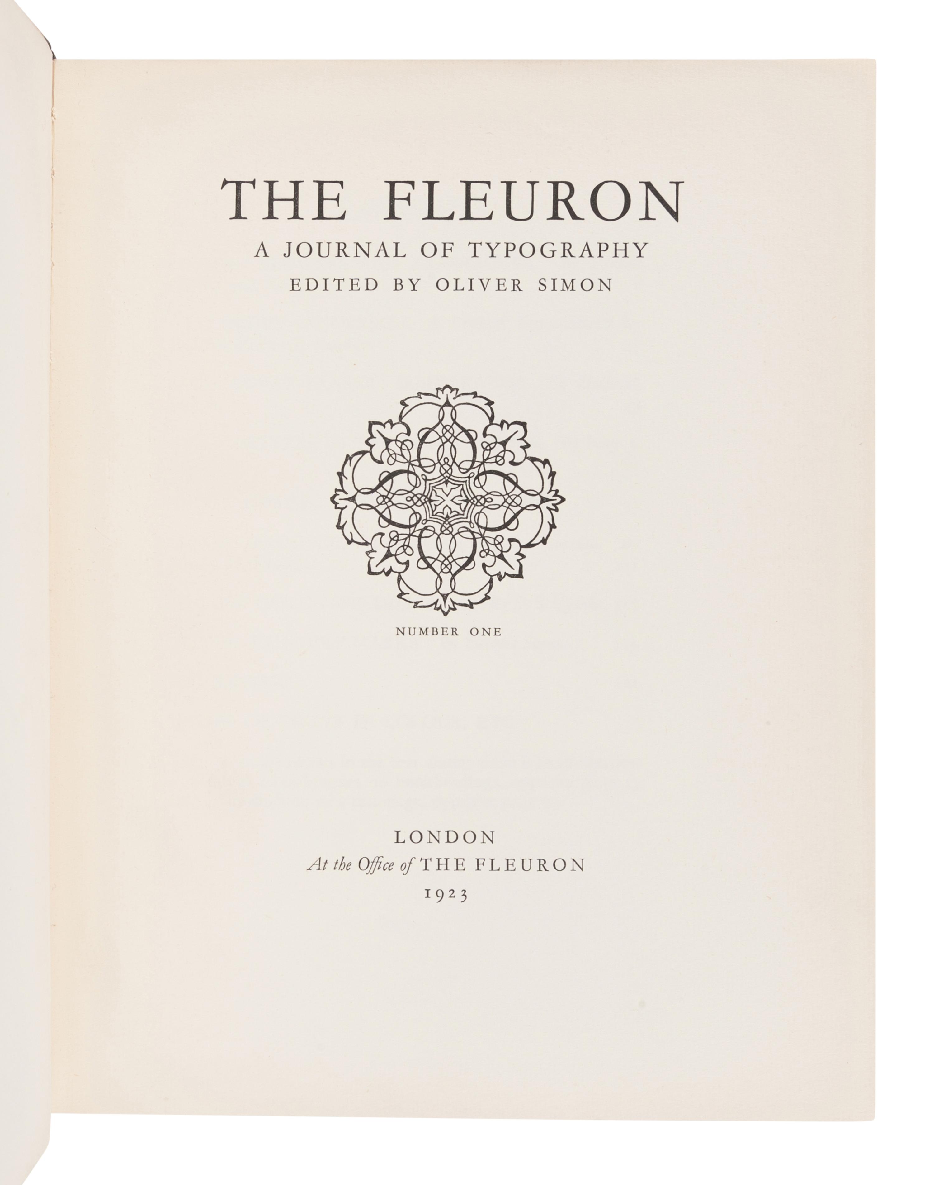 [FLEURON]. SIMON, Oliver and Stanley MORISON, editors. The Fleuron: A Journal of Typography. Vols.I-IV: London: The Fleuron, 1923- 1925. Vols.V-VII: Cambridge: University Press and Garden City, NY: Doubleday Doran & Co., 1926, 1928, 1930.