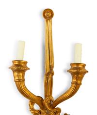 A Pair of Continental Gilt Bronze Two-Light Sconces