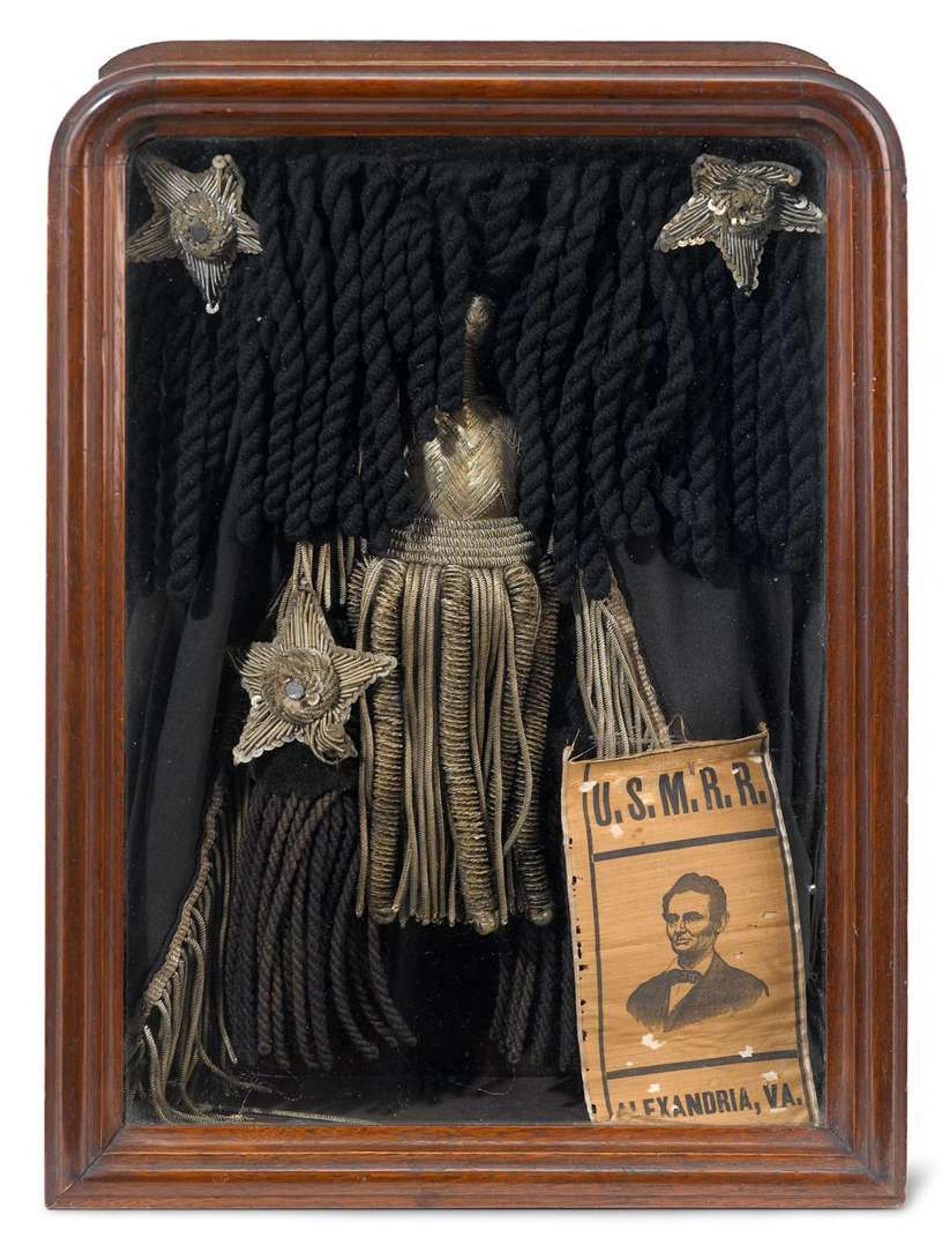 Silver bullion tassel, spangled bullion stars, bullion fringe and wool from Abraham Lincoln's funeral train 1865