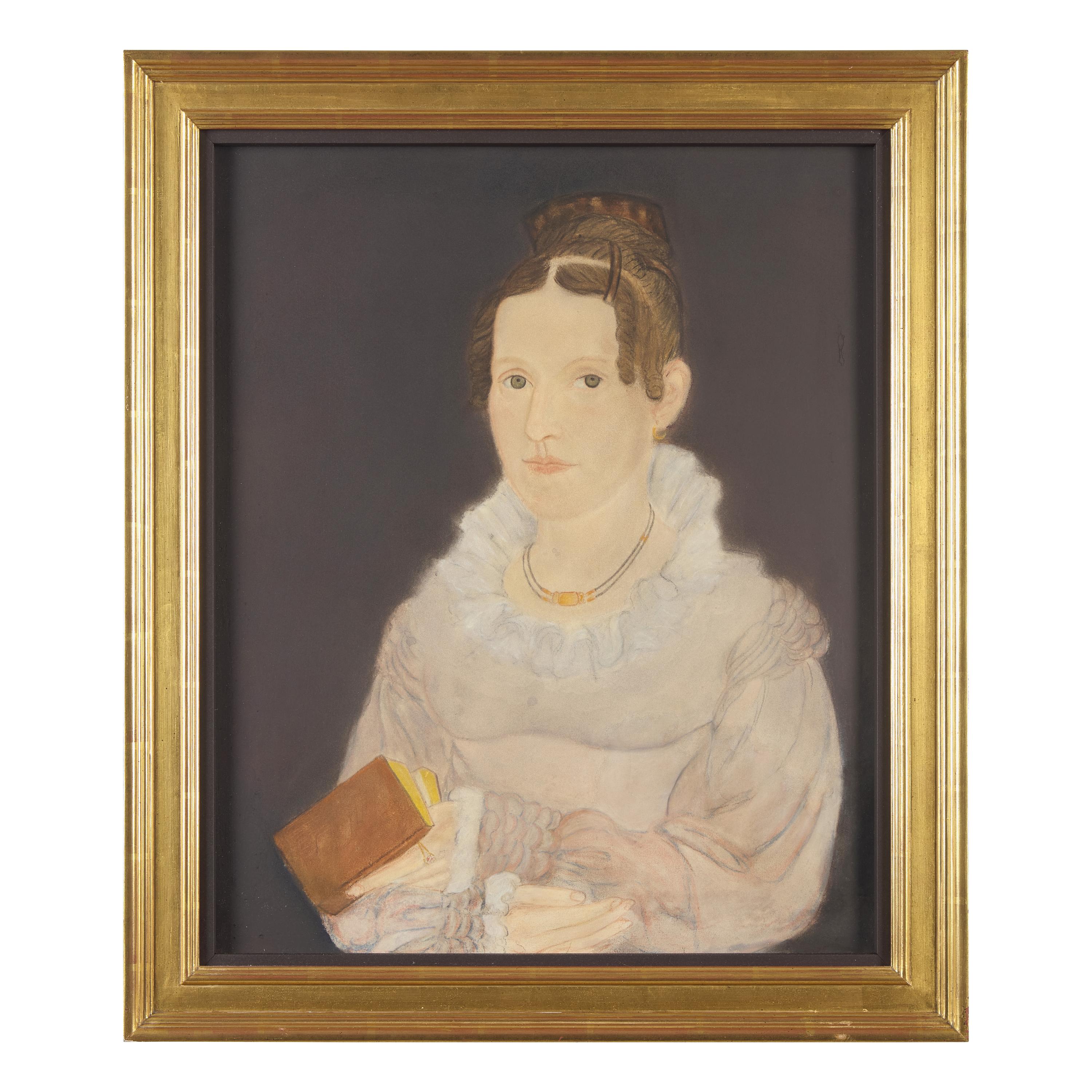 Micah Williams (1782-1837) — Portrait of a Young Lady Wearing a Necklace and Holding a Book