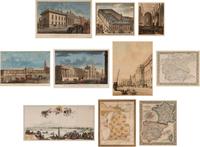 [ENGRAVINGS]. A group of 10 hand-colored views and maps, comprising: