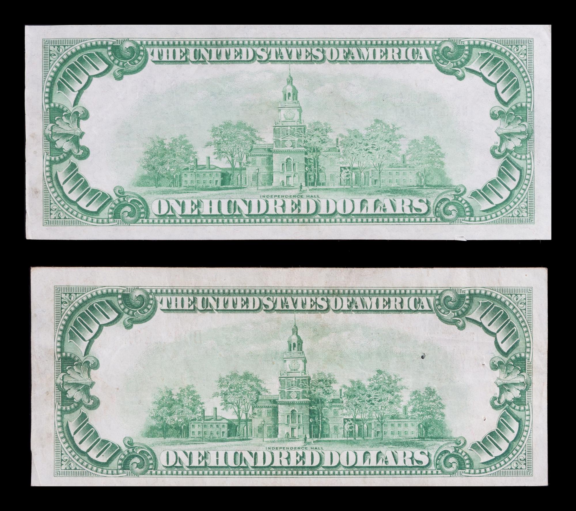 Two United States 1929 Type-1 $100 National Bank Notes