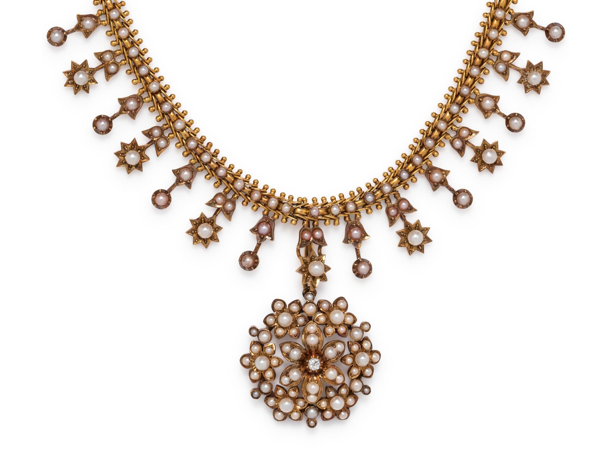 ANTIQUE, YELLOW GOLD AND PEARL CONVERTIBLE NECKLACE