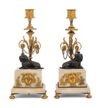 A Pair of Louis Philippe Gilt Bronze and Marble Candlesticks