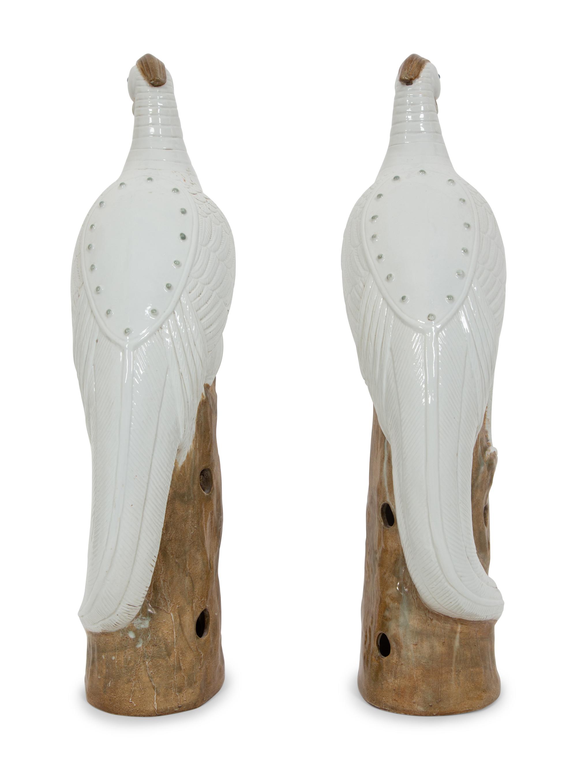 A Pair of Chinese Glazed Ceramic Exotic Birds