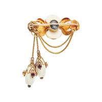 ETRUSCAN REVIVAL, YELLOW GOLD, GARNET, AND CORAL BROOCH
