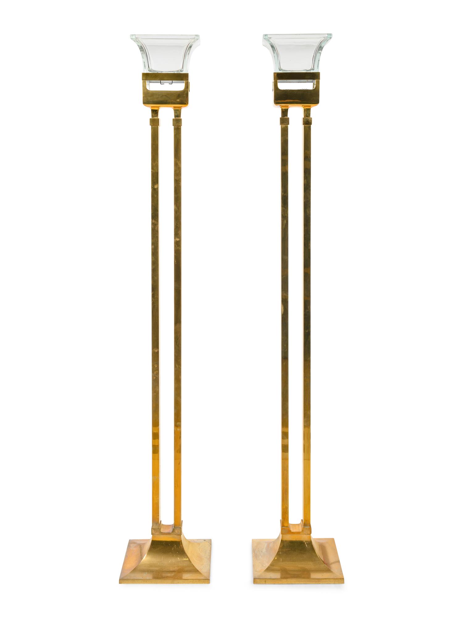 A Pair of Chapman Polished Brass Fire and Ice Torchères