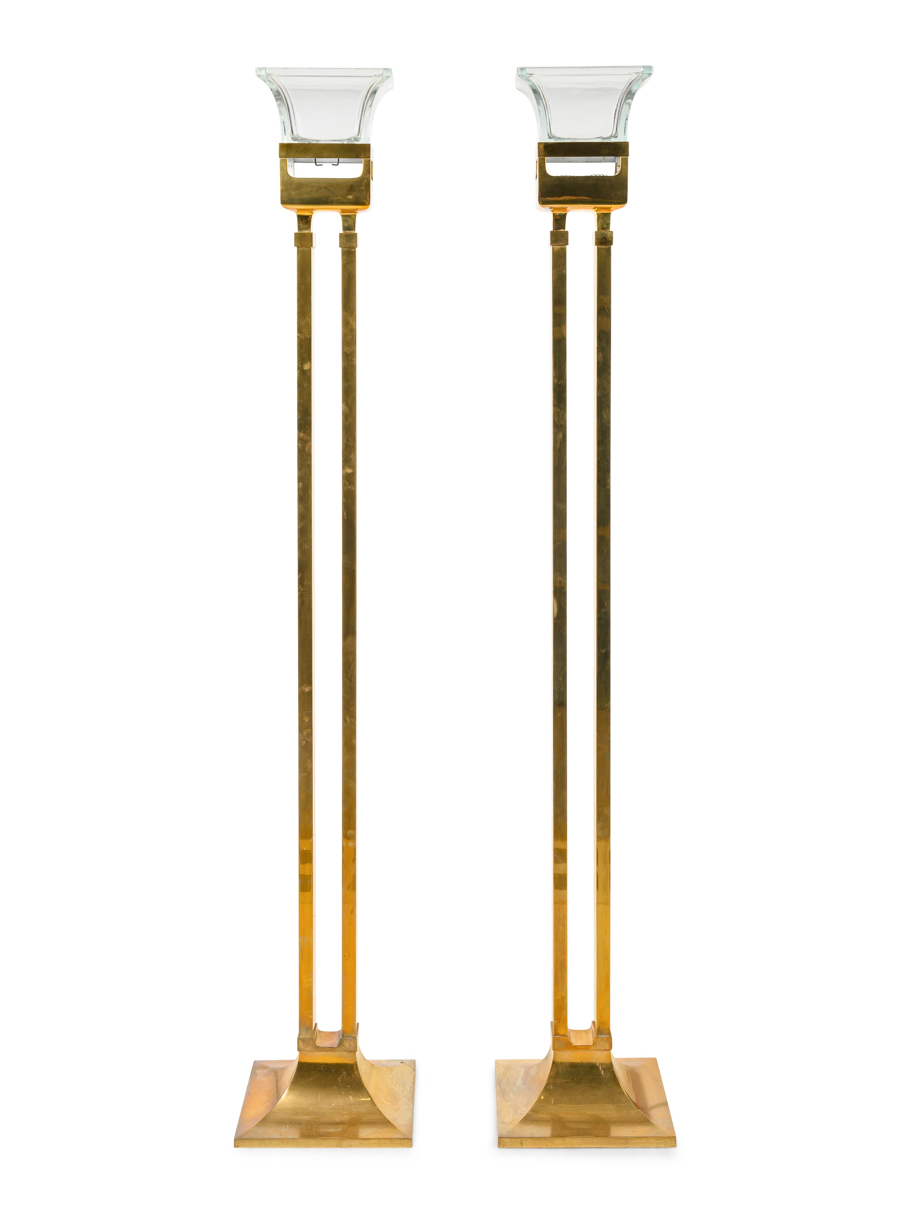 A Pair of Chapman Polished Brass Fire and Ice Torchères