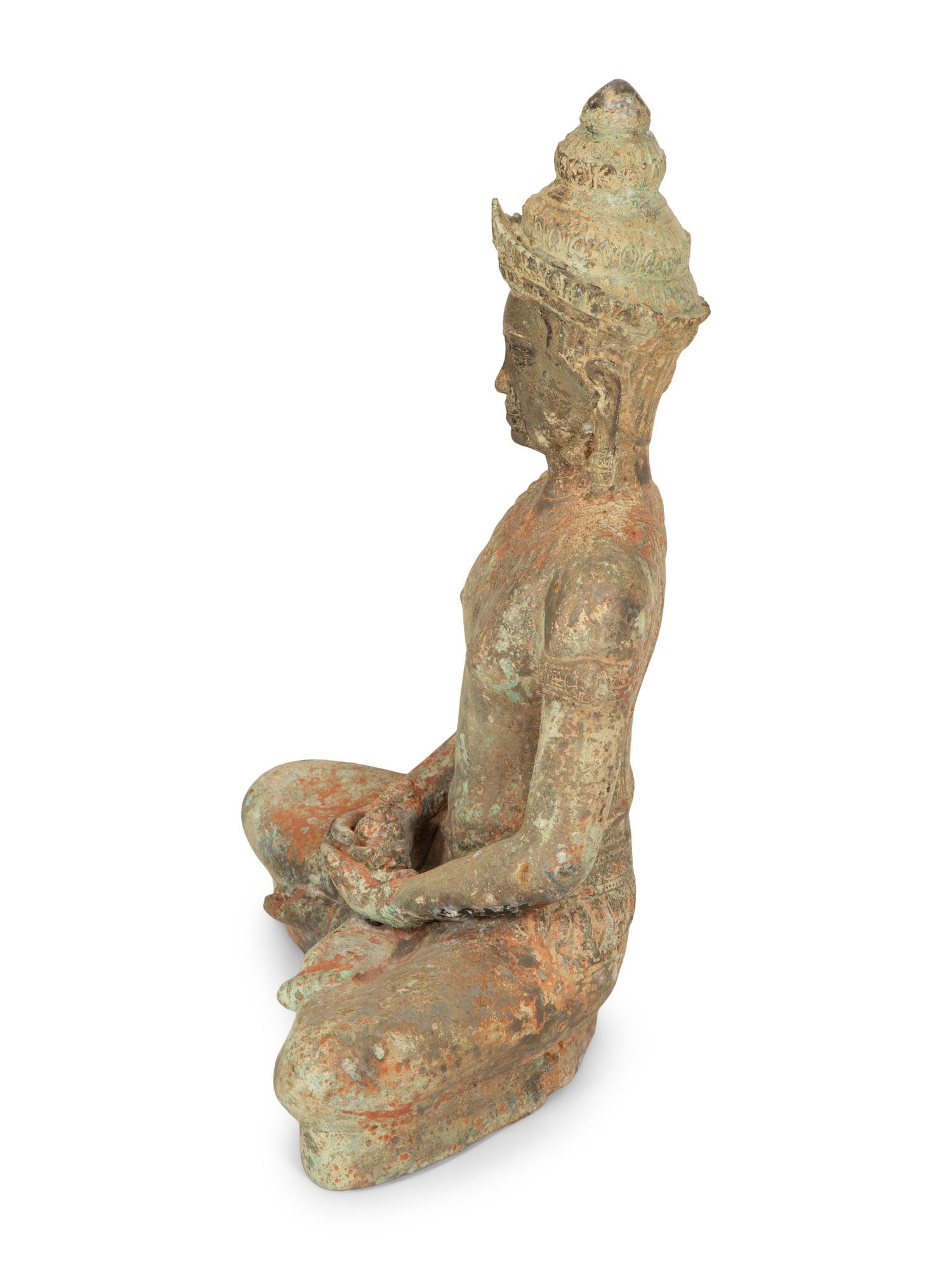 A Southeast Asian Polychrome-Painted Bronze Seated Bodhisattva