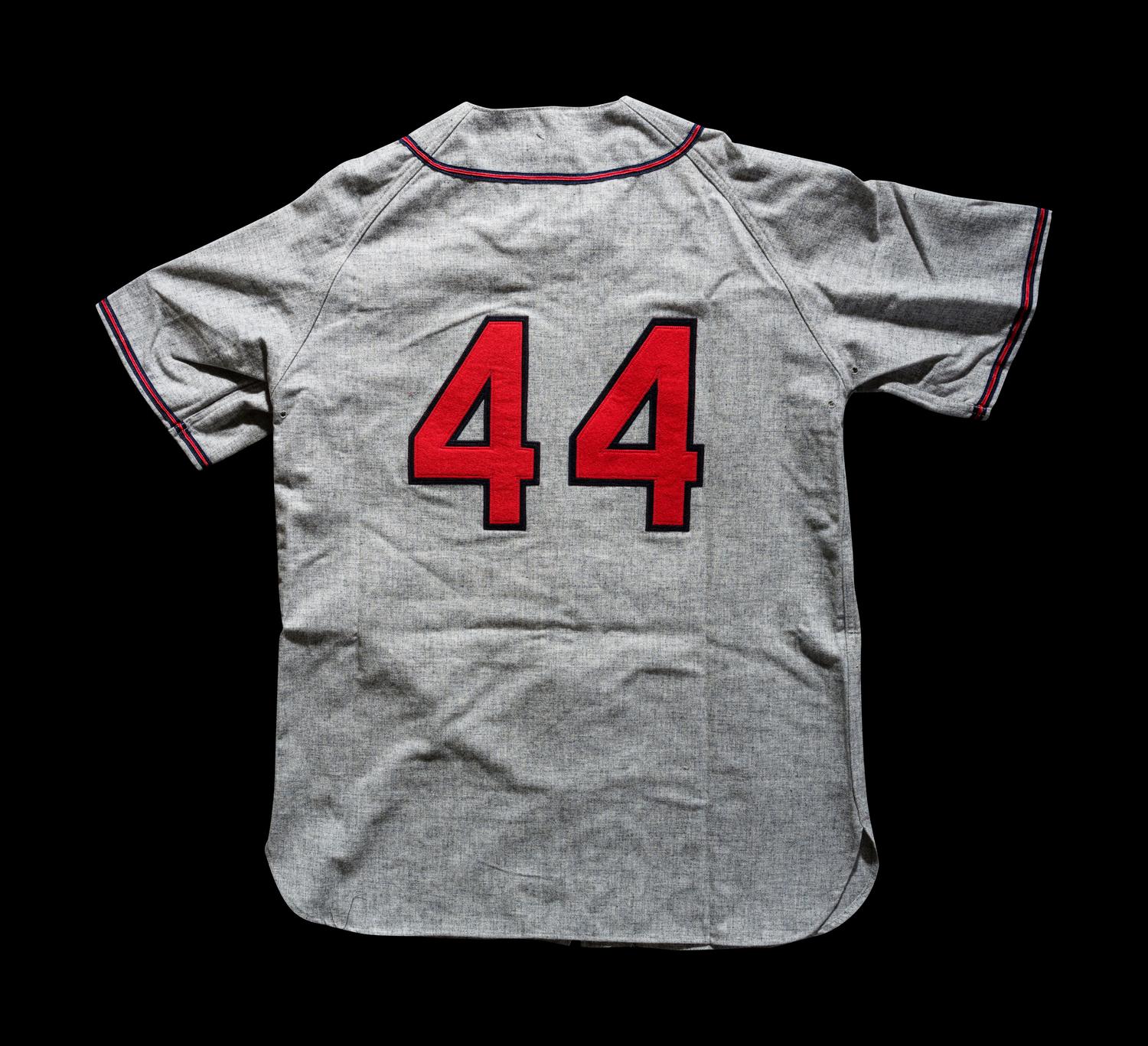 A Hank Aaron Signed 1957 Milwaukee Braves Mitchell & Ness Cooperston Collection Baseball Jersey (Steiner),
