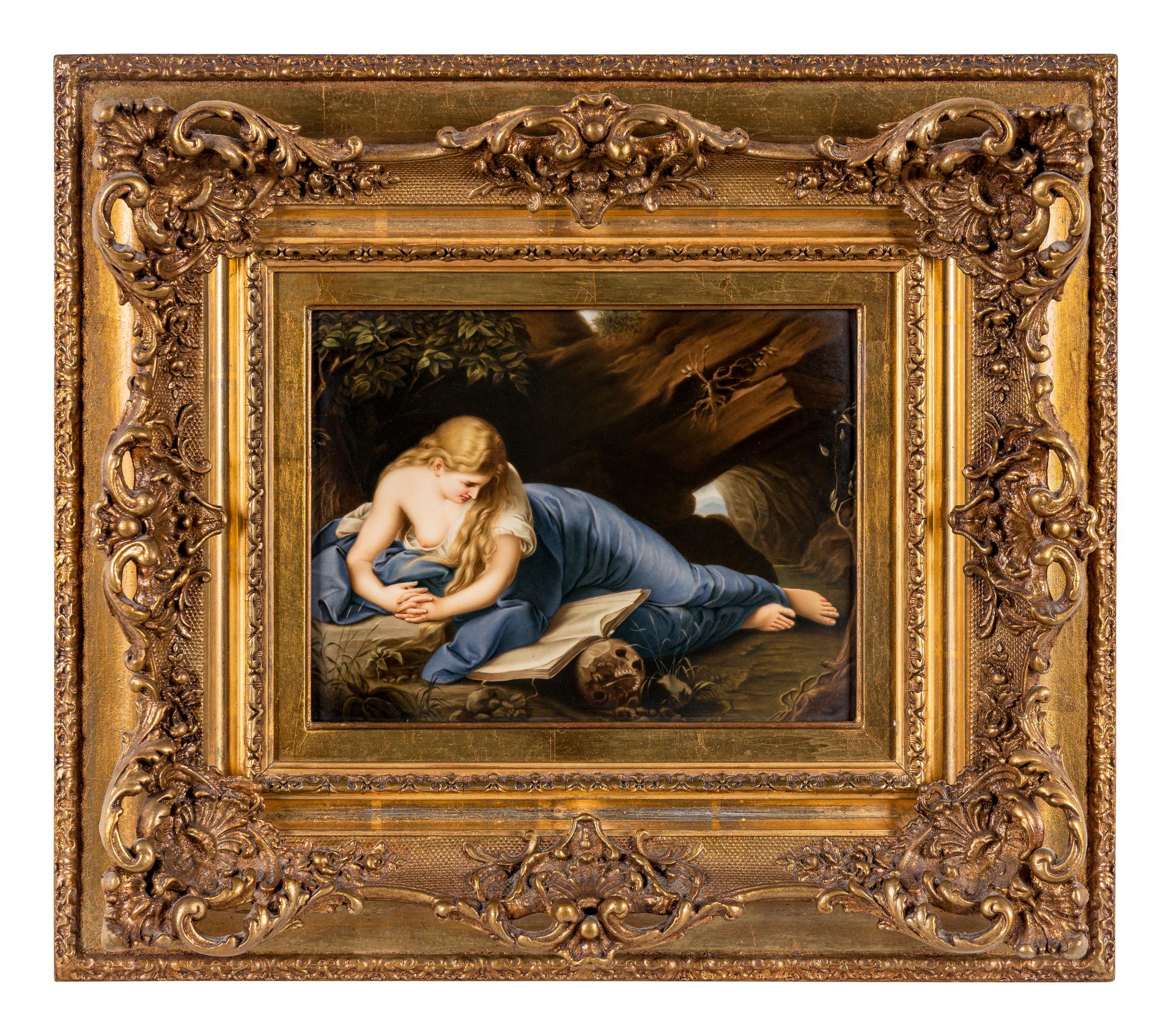 A Berlin (K.P.M.) Porcelain Plaque Depicting Penitent Magdalene After Pompeo Batoni