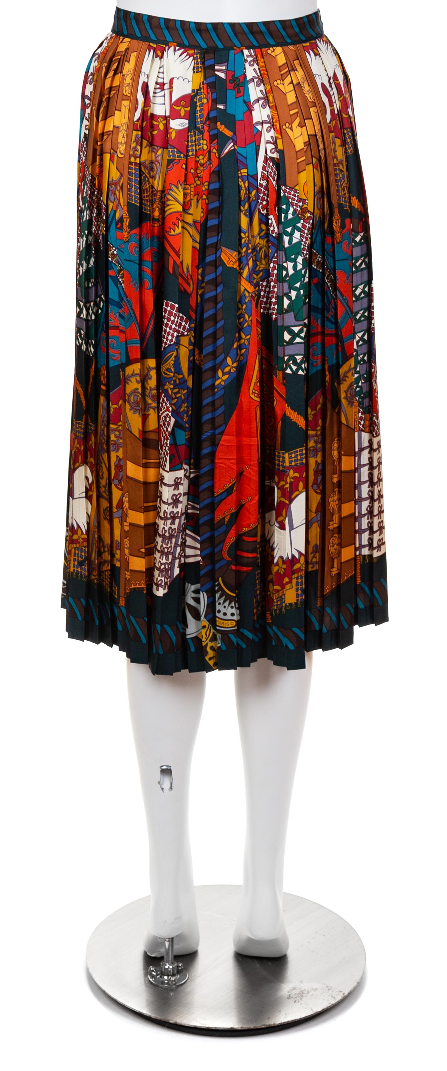 An Hermès Vintage Multicolor Silk Pleated Skirt, Size 42.