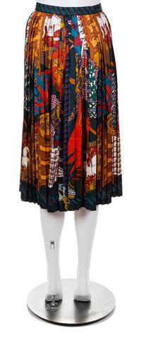 An Hermès Vintage Multicolor Silk Pleated Skirt, Size 42.