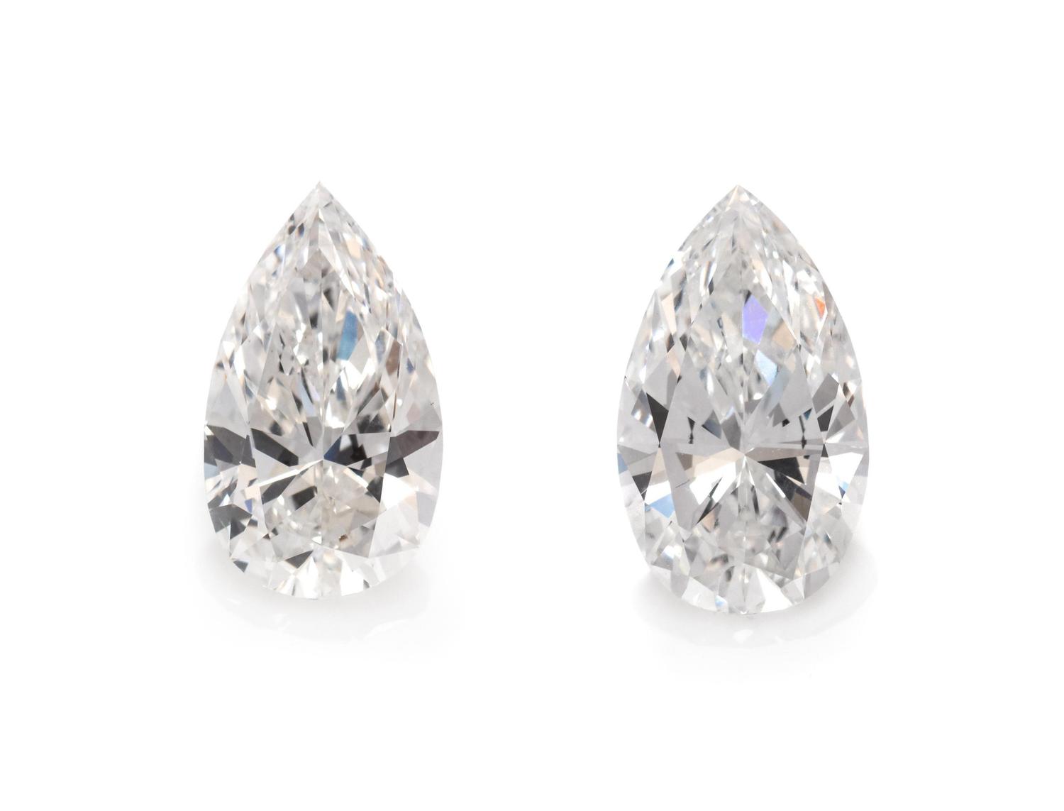 2.25 Carat and 2.07 Carat Pear Shape Brilliant Cut Diamonds