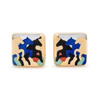 ASCH GROSSBARDT, YELLOW GOLD AND HARDSTONE INLAY EARCLIPS