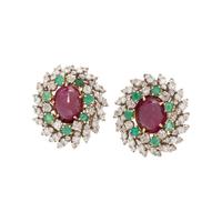 RUBY, DIAMOND AND EMERALD CLIP EARRINGS