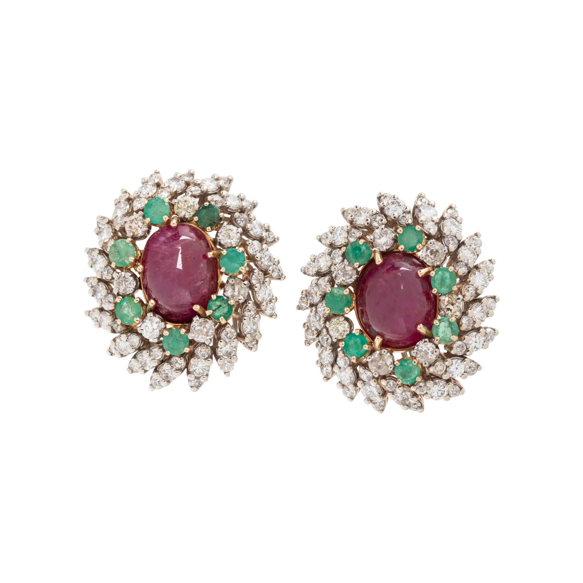 RUBY, DIAMOND AND EMERALD CLIP EARRINGS
