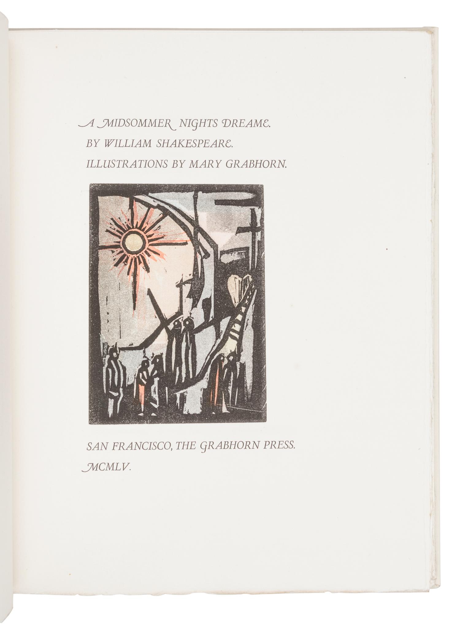 [GRABHORN PRINTING]. SHAKESPEARE, William (1564-1616). A Midsommer Nights Dreame . San Francisco: Grabhorn Press, 1955.