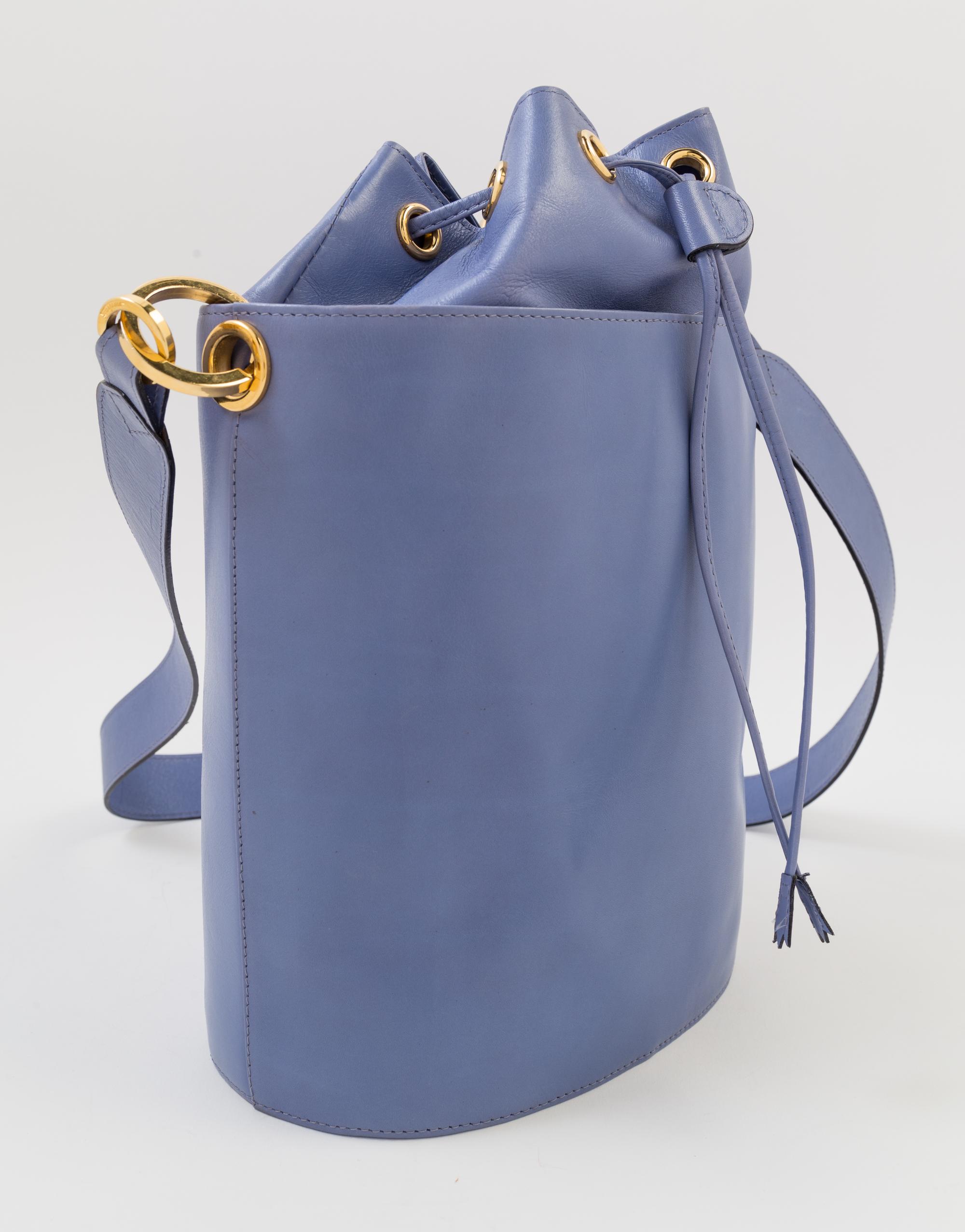 A Salvatore Ferragamo Sky Blue Bucket Bag, 11" x 12" x 5". Strap drop: 16".