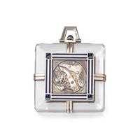 VACHERON CONSTANTIN, 18K WHITE GOLD, ROCK CRYSTAL AND SAPPHIRE OPEN FACE POCKET WATCH
