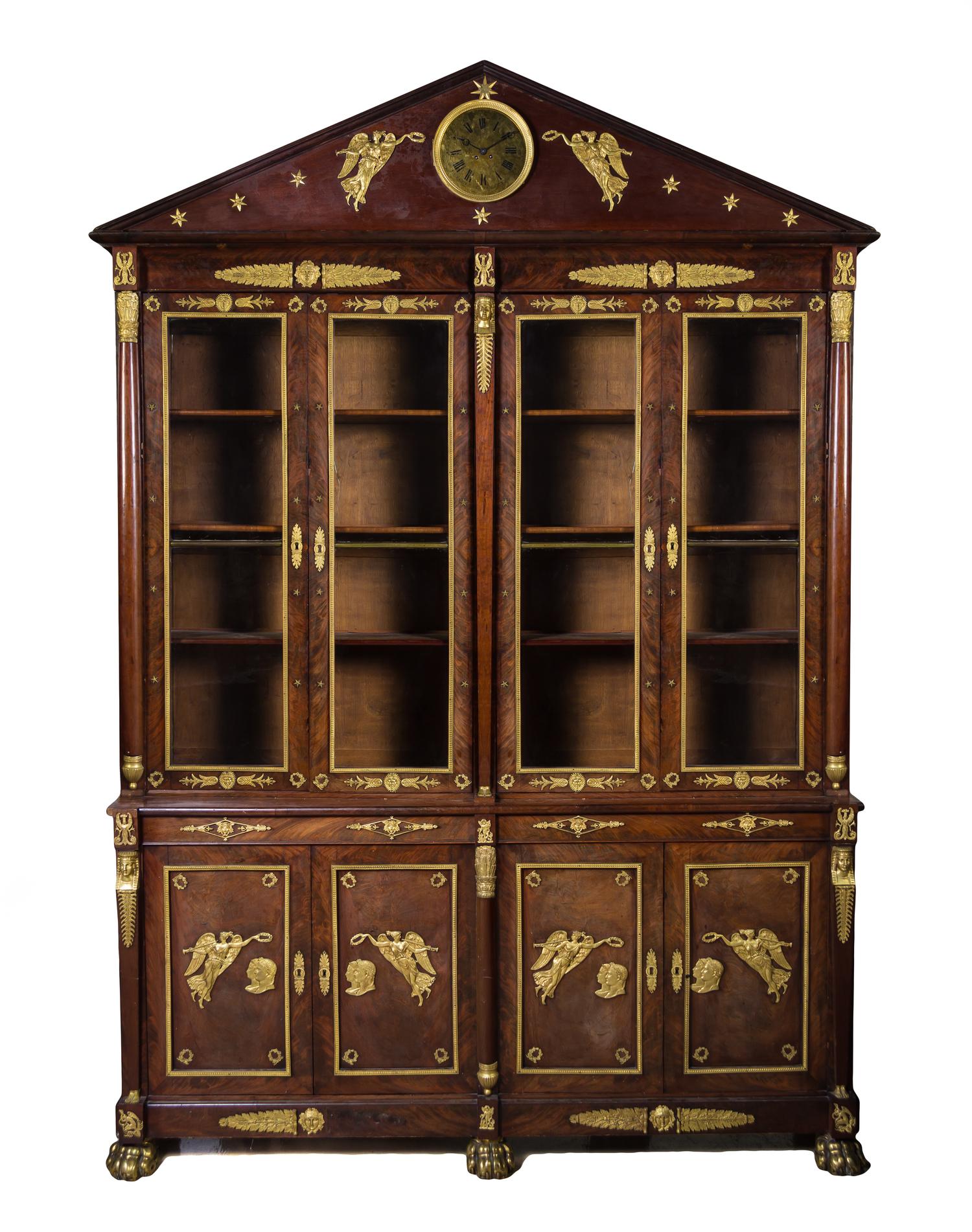 A French Empire Style Gilt Bronze Mounted Mahogany Bibliotheque, LATE 19TH CENTURY, Height 115 x width 78 x depth 20 inches. — LATE 19TH CENTURY,