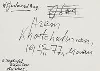 KHACHATURIAN, Aram (1903-1978). Autograph musical quotation signed ("Aram Khachaturian"), to W. Godward, Moscow, 15 March 1977.