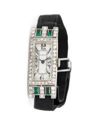 AGASSIZ, ART DECO, PLATINUM, DIAMOND AND EMERALD WATCH