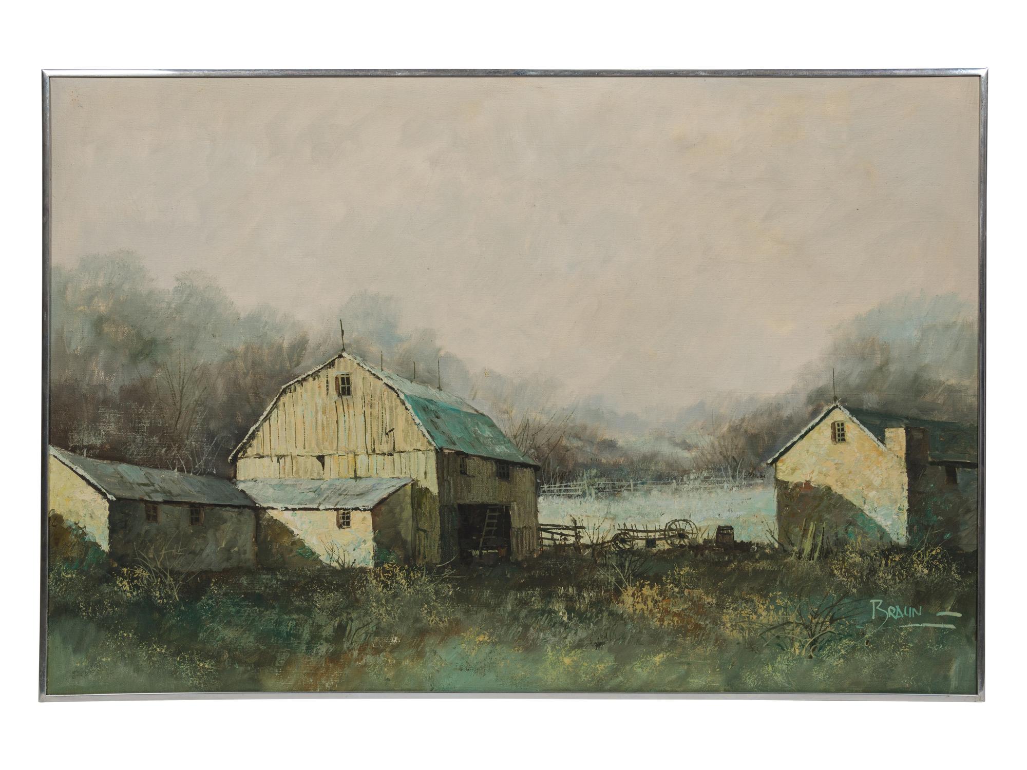 Jorge Braun Tarallo , (Uruguayan, b. 1951) , Farm Landscape with Barn
