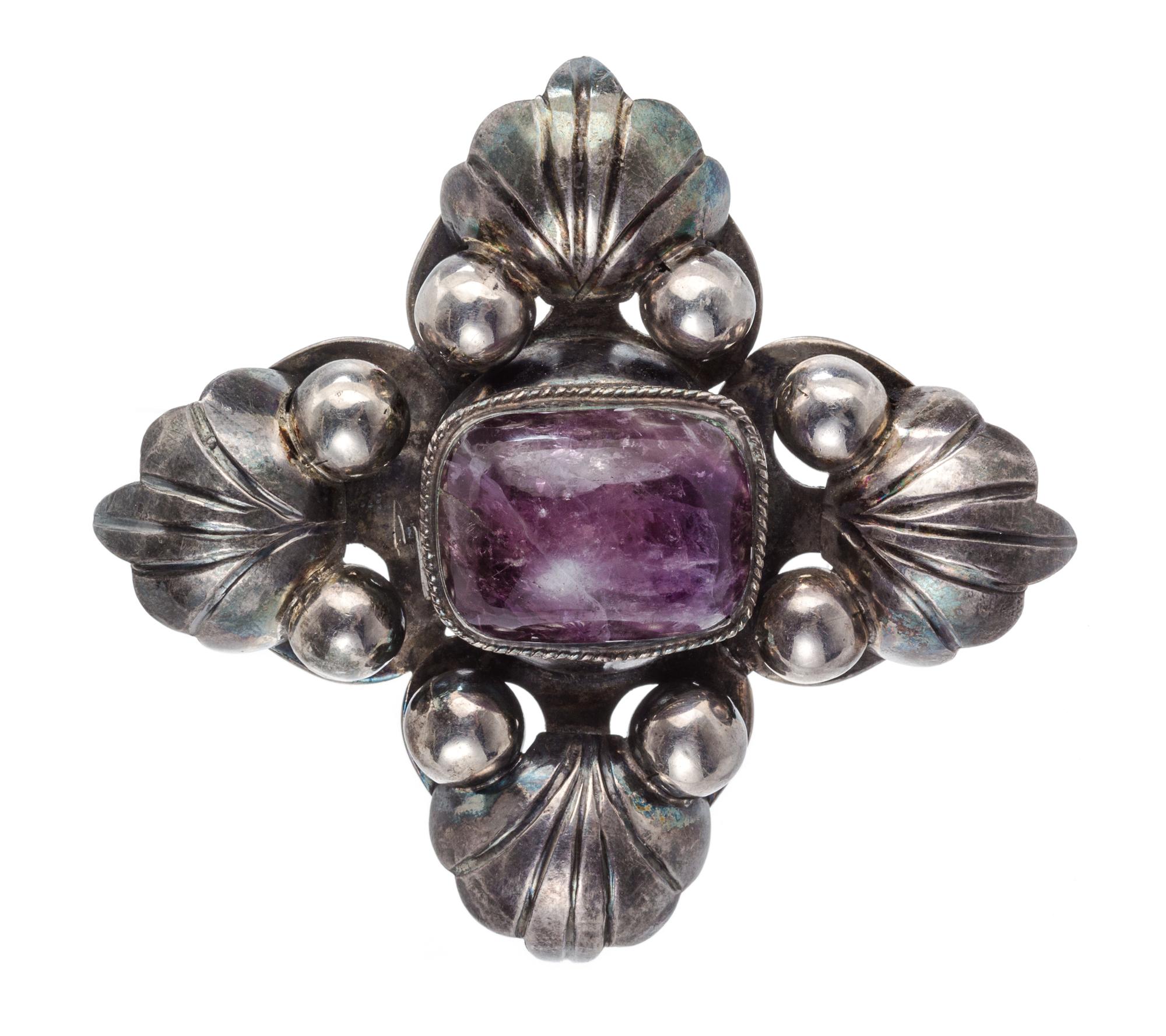 A Silver and Amethyst Pendant/Brooch, Mexico, 32.60 dwts.