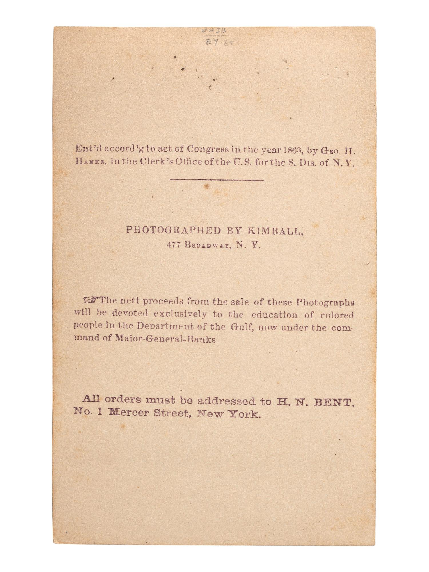 [AFRICAN AMERICANA]. KIMBALL, Myron H., photographer. Isaac and Rosa, Slave Children from New Orleans . New York, NY: George H. Hanes, 1863.