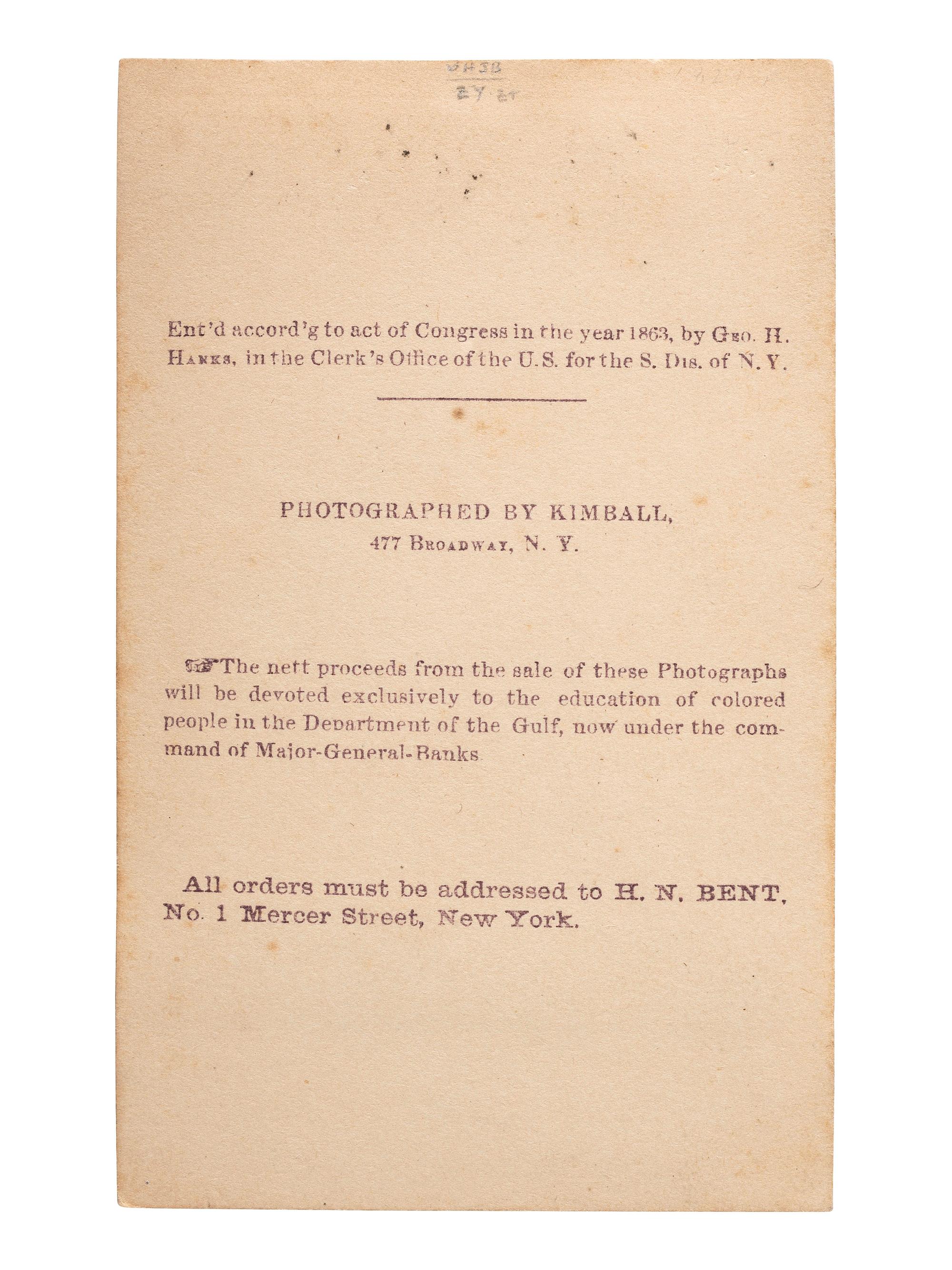 [AFRICAN AMERICANA]. KIMBALL, Myron H., photographer. Isaac and Rosa, Slave Children from New Orleans . New York, NY: George H. Hanes, 1863.