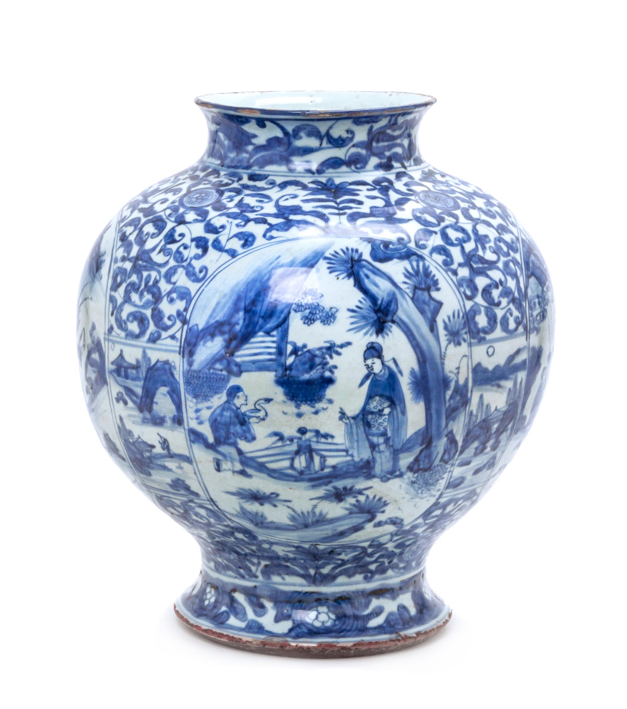 A Rare Chinese Delft-Style Blue and White Porcelain Jar Height 14 1/4 inches. — KANGXI PERIOD (1662-1722), 17TH CENTURY