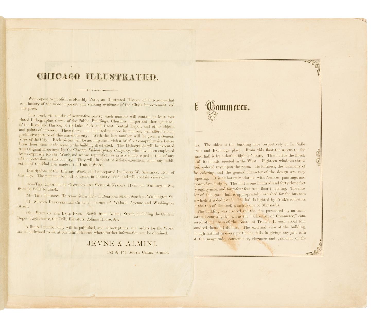 [AMERICANA]. Chicago Illustrated. Literary Descriptions by James W. Sheahan . Chicago: Jevne & Almini, January 1866-January 1867.