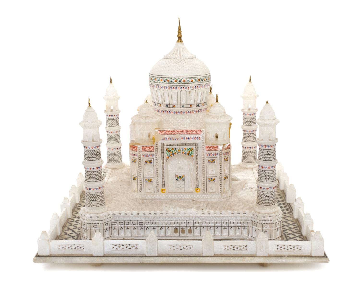A Grand Tour Alabaster Architectural Model, Height 12 x width 14 x depth 13 3/4 inches.