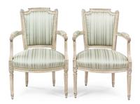 A Near Pair of Louis XVI Painted Fauteuils Height 34 inches. — 18TH/19TH CENTURY