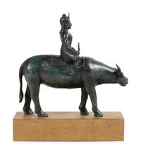 An Indian or Southeast Asian Bronze Model of a Figure on a Water Buffalo