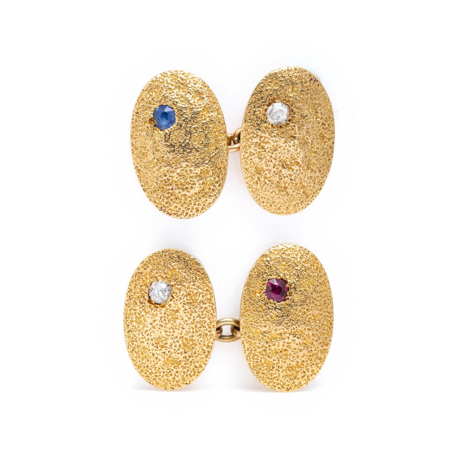 YELLOW GOLD, DIAMOND AND GEMSTONE CUFFLINKS