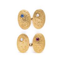 YELLOW GOLD, DIAMOND AND GEMSTONE CUFFLINKS