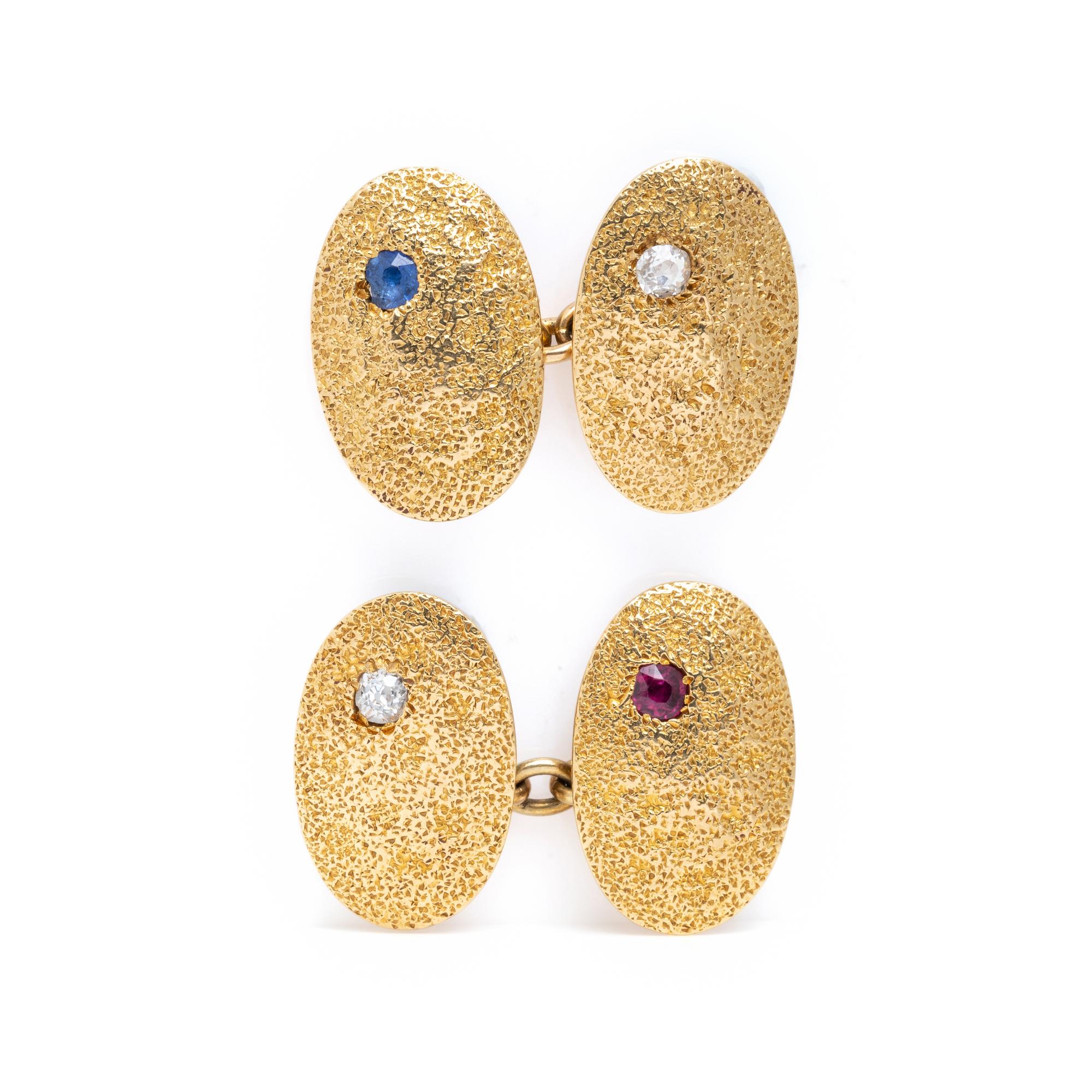 YELLOW GOLD, DIAMOND AND GEMSTONE CUFFLINKS