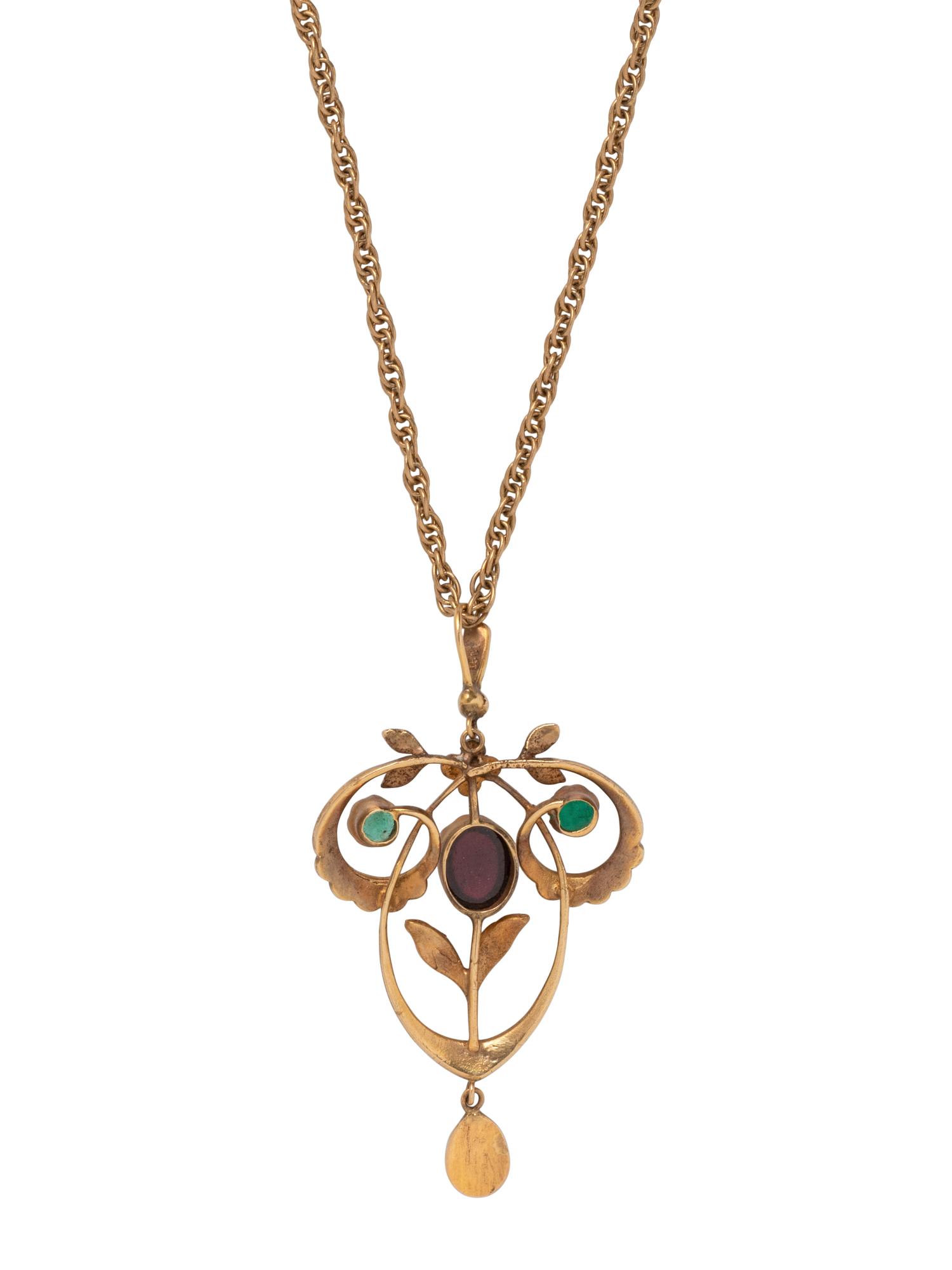ANTIQUE, YELLOW GOLD AND MULTIGEM PENDANT
